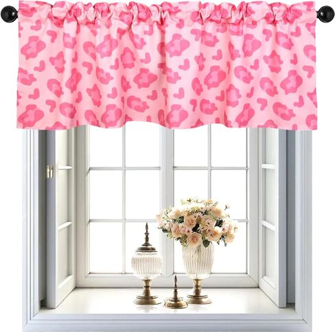 Pink Leopard Print Valance for Window, Cheetah Window Drapes Rod Pocket for Decorative Privacy Protection 18 x 54 Inches, Safari Jungle Home Farmhouse Living Room Bedroom Bathroom Decor in Saudi Arabia