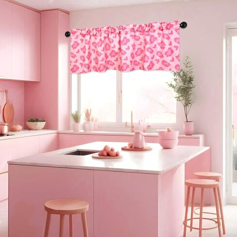 Pink Leopard Print Valance for Window, Cheetah Window Drapes Rod Pocket for Decorative Privacy Protection 18 x 54 Inches, Safari Jungle Home Farmhouse Living Room Bedroom Bathroom Decor in Saudi Arabia