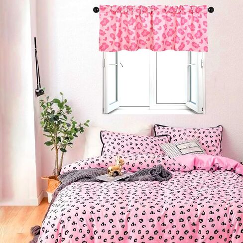 Pink Leopard Print Valance for Window, Cheetah Window Drapes Rod Pocket for Decorative Privacy Protection 18 x 54 Inches, Safari Jungle Home Farmhouse Living Room Bedroom Bathroom Decor in Saudi Arabia