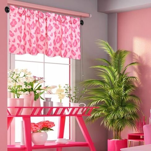 Pink Leopard Print Valance for Window, Cheetah Window Drapes Rod Pocket for Decorative Privacy Protection 18 x 54 Inches, Safari Jungle Home Farmhouse Living Room Bedroom Bathroom Decor in Saudi Arabia