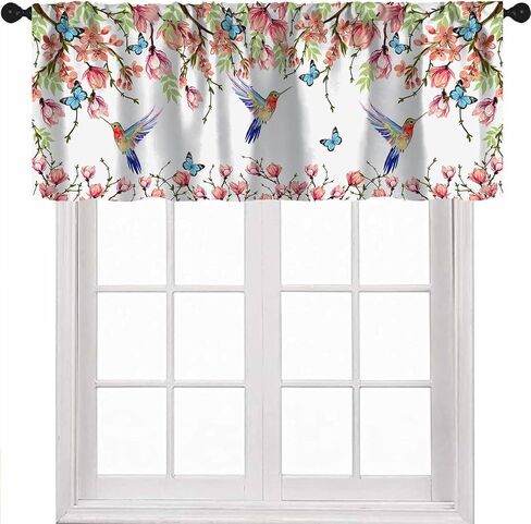 Watercolor Flower Hummingbird Valance Curtains, Wisteria Magnolia Bird Butterfly Nature Theme Window Treatment Valances for Kitchen Living Room Dinning Room, 54x18 Inch in Saudi Arabia