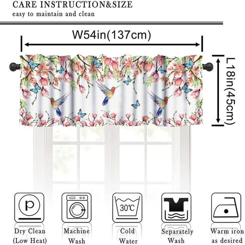 Watercolor Flower Hummingbird Valance Curtains, Wisteria Magnolia Bird Butterfly Nature Theme Window Treatment Valances for Kitchen Living Room Dinning Room, 54x18 Inch in Saudi Arabia