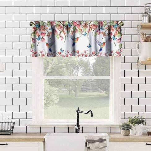 Watercolor Flower Hummingbird Valance Curtains, Wisteria Magnolia Bird Butterfly Nature Theme Window Treatment Valances for Kitchen Living Room Dinning Room, 54x18 Inch in Saudi Arabia