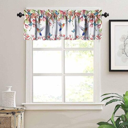 Watercolor Flower Hummingbird Valance Curtains, Wisteria Magnolia Bird Butterfly Nature Theme Window Treatment Valances for Kitchen Living Room Dinning Room, 54x18 Inch in Saudi Arabia