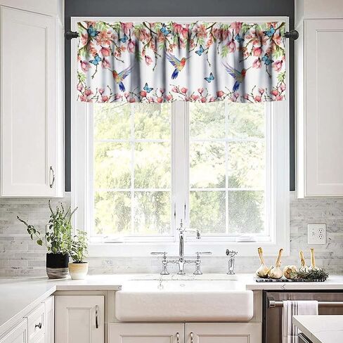 Watercolor Flower Hummingbird Valance Curtains, Wisteria Magnolia Bird Butterfly Nature Theme Window Treatment Valances for Kitchen Living Room Dinning Room, 54x18 Inch in Saudi Arabia