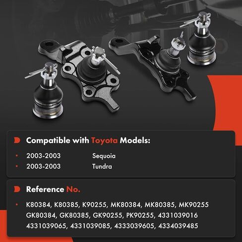 مجموعة A-Premium من 4 ، مجموعة مفاصل الكرة العلوية والسفلية الأمامية ، متوافقة مع Toyota Tundra 2003 ، Sequoia 2003 in Saudi Arabia