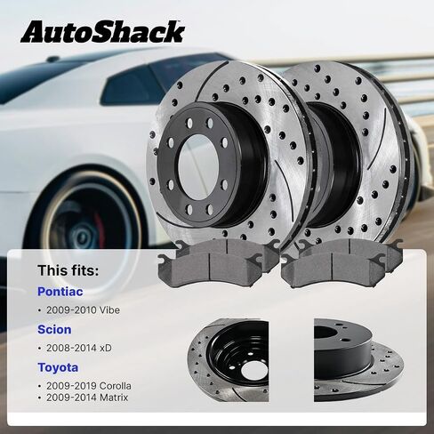 Autoshack Front Brake Kit Praking for Toyota Corolla Scion XD FWD حفر ومقاطع فرامل القرص الإلكترونية المغطاة بمنصف الفرامل الخزفية السوداء 10.83 "275 مم SCDPR41507415071210 in Saudi Arabia