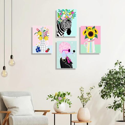 Tiny Fun 4 Pack Paint by Numbers Att for البالغين مع مجموعة طلاء مؤطرة ، DIY من مشروب الكوكتيل موضوع القماش المطبوع مسبقًا مع فرش دهانات معلقة مجموعات ديكور المنزل الودية هدية 9x12inch in Kuwait