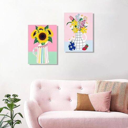 Tiny Fun 4 Pack Paint by Numbers Att for البالغين مع مجموعة طلاء مؤطرة ، DIY من مشروب الكوكتيل موضوع القماش المطبوع مسبقًا مع فرش دهانات معلقة مجموعات ديكور المنزل الودية هدية 9x12inch in Kuwait