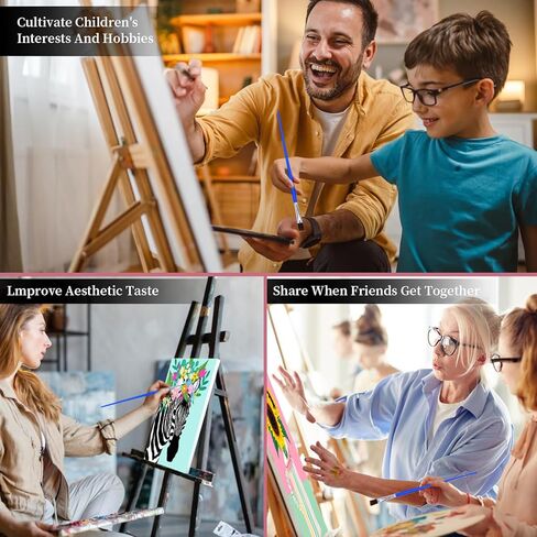 Tiny Fun 4 Pack Paint by Numbers Att for البالغين مع مجموعة طلاء مؤطرة ، DIY من مشروب الكوكتيل موضوع القماش المطبوع مسبقًا مع فرش دهانات معلقة مجموعات ديكور المنزل الودية هدية 9x12inch in Kuwait