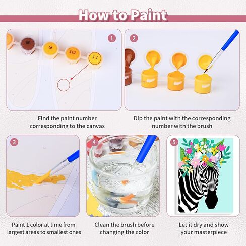 Tiny Fun 4 Pack Paint by Numbers Att for البالغين مع مجموعة طلاء مؤطرة ، DIY من مشروب الكوكتيل موضوع القماش المطبوع مسبقًا مع فرش دهانات معلقة مجموعات ديكور المنزل الودية هدية 9x12inch in Kuwait