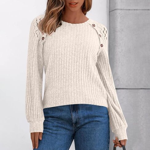 Women Blouses Dressy Casual Long Sleeve Crewneck Shirts Lace Fall Fashion Casual Comfy Fall Tops in Saudi Arabia