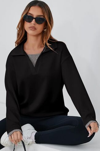 Dokotoo Sweatshirt for Women Long Sleeve V Neck Color Block Oversized Casual Pullover Sweatshirts Tops in Saudi Arabia