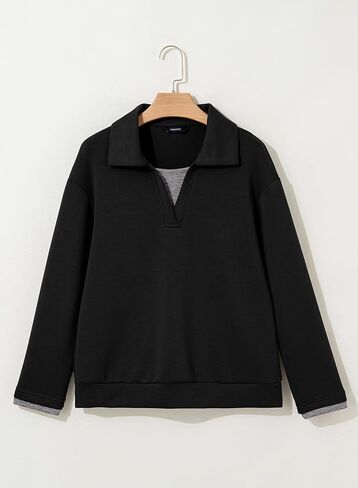 Dokotoo Sweatshirt for Women Long Sleeve V Neck Color Block Oversized Casual Pullover Sweatshirts Tops in Saudi Arabia