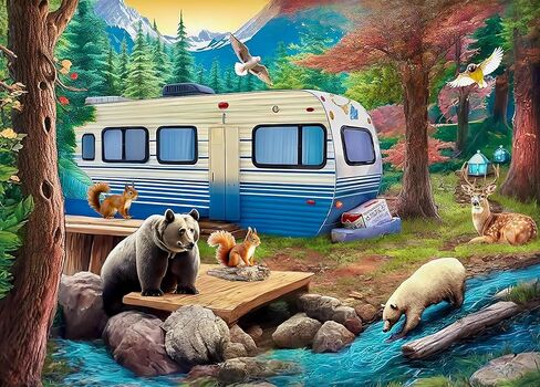 500 Piece Puzzles for Adults - Difficult Jigsaw Puzzles for Adults Challenging - Woodland Caravan Camping in Kuwait