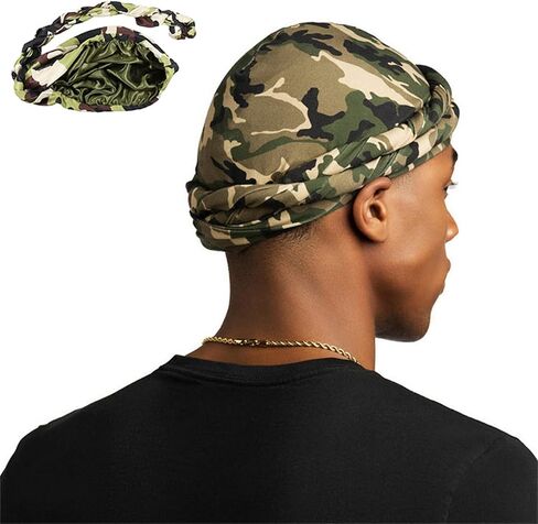 Turban for Men Halo Turban Camouflage Satin Lined Turban for Men Head Wraps for Men Turban for Sleeping Nature Hair in Kuwait