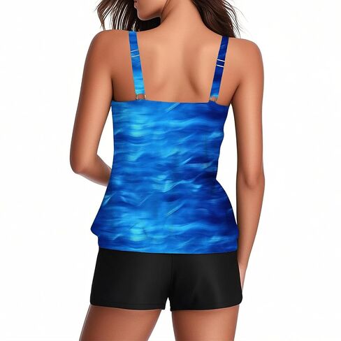 Lastesso Womens Tankini Bathing Suits Trendy Blouson Swim Tank Top with Shorts Fashion Vacation Print Summer Bathing Suits in Saudi Arabia