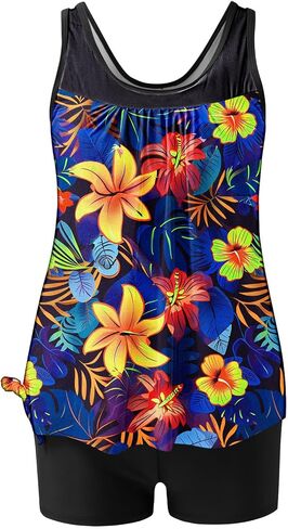 Lastesso Womens Tankini Bathing Suits Trendy Blouson Swim Tank Top with Shorts Fashion Vacation Print Summer Bathing Suits in Saudi Arabia