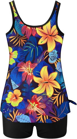 Lastesso Womens Tankini Bathing Suits Trendy Blouson Swim Tank Top with Shorts Fashion Vacation Print Summer Bathing Suits in Saudi Arabia