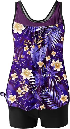 Lastesso Womens Tankini Bathing Suits Trendy Blouson Swim Tank Top with Shorts Fashion Vacation Print Summer Bathing Suits in Saudi Arabia
