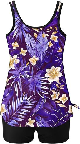 Lastesso Womens Tankini Bathing Suits Trendy Blouson Swim Tank Top with Shorts Fashion Vacation Print Summer Bathing Suits in Saudi Arabia
