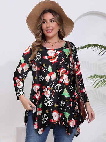BELAROI Plus Size Tops for Women 3/4 Sleeve Tunic to Wear with Leggings Fall Shirts Casual Swing Blouse Loose Fit in Kuwait