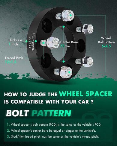 Scitoo 4pcs فواصل العجلات 1 بوصة 5x4.5 تجويف 73 مم ترصيع 12x1.5 5 محولات العجلة العجلة مناسبة مع Ford Escap in Saudi Arabia