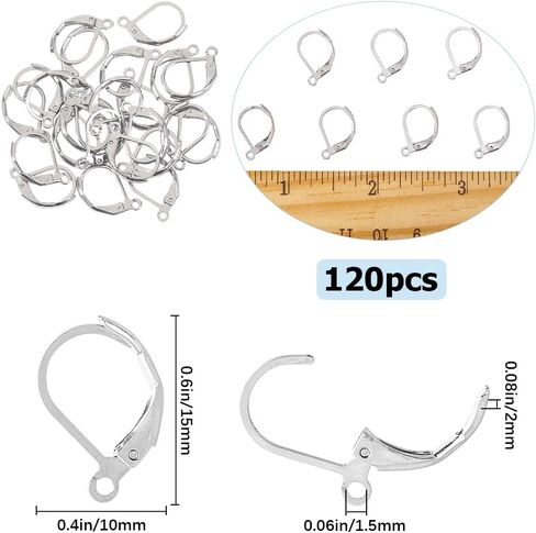 1 Box 240Pcs Stainless Steel Earring Hooks Silver Earring Findings Bulk Leverback Round French Huggie Dangle Small Lever Back Earring Hooks for Jewelry Making Suppiles DIY Crafts Beginner in Saudi Arabia
