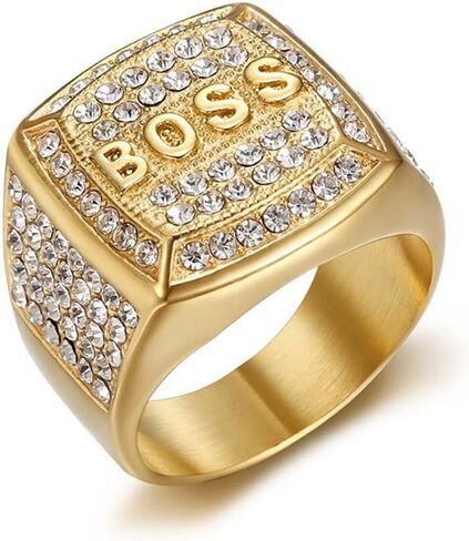 Psivika Gold Plated Bling Pinky Ring Simulated Diamond Hip Hop Iced Out Rings,Bling Gold Diamond Rings,Big Boss Rings in Saudi Arabia