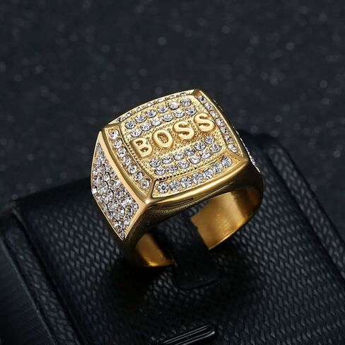 Psivika Gold Plated Bling Pinky Ring Simulated Diamond Hip Hop Iced Out Rings,Bling Gold Diamond Rings,Big Boss Rings in Saudi Arabia