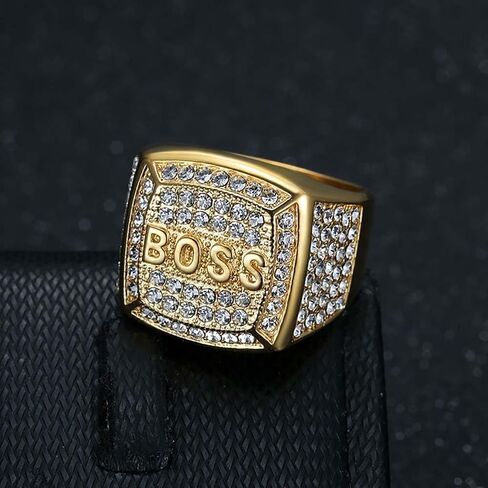 Psivika Gold Plated Bling Pinky Ring Simulated Diamond Hip Hop Iced Out Rings,Bling Gold Diamond Rings,Big Boss Rings in Saudi Arabia