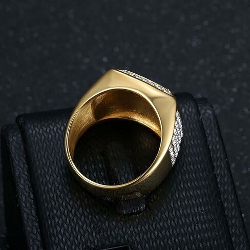 Psivika Gold Plated Bling Pinky Ring Simulated Diamond Hip Hop Iced Out Rings,Bling Gold Diamond Rings,Big Boss Rings in Saudi Arabia