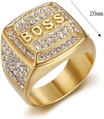 Psivika Gold Plated Bling Pinky Ring Simulated Diamond Hip Hop Iced Out Rings,Bling Gold Diamond Rings,Big Boss Rings in Saudi Arabia