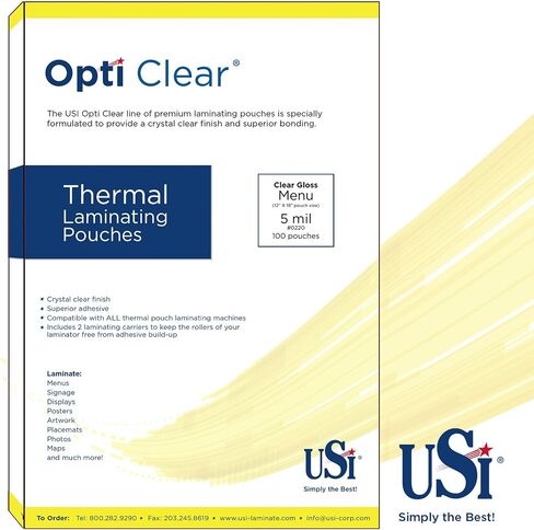 USI Opti Clear Premium Thermal Laminating Pouches, Menu Size, 3 Mil, 12 x 18 Inches, 100-Pack in Kuwait