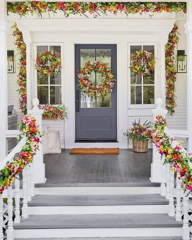 Balsam Hill 28in Meadow Outdoor Floral Artificial Wreath in Saudi Arabia