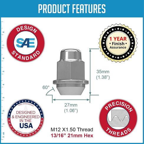 عجلات ملحقات أجزاء 60 PCS M12x1.5 12x1.5 Thread OEM Style Lug Nuts 1.38 "Long Chrome 13/16" in Saudi Arabia