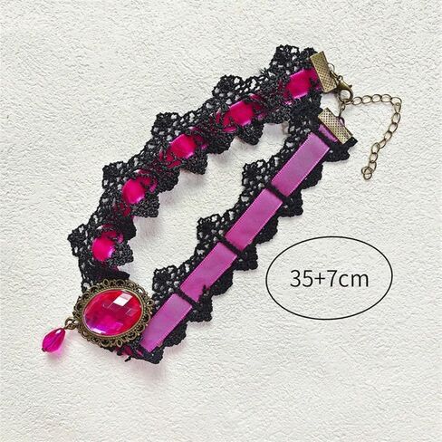 Gothic Lace Choker Necklace for Women Vintage Velvet Gemstone Clavicle Chain Punk Style Hollowed Out Lace Necklaces Halloween Vampire Party Jewelry in Kuwait