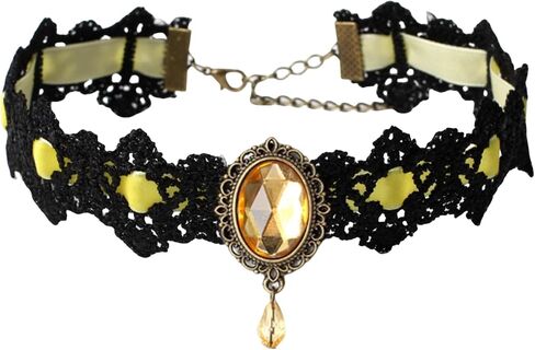 Gothic Lace Choker Necklace for Women Vintage Velvet Gemstone Clavicle Chain Punk Style Hollowed Out Lace Necklaces Halloween Vampire Party Jewelry in Kuwait