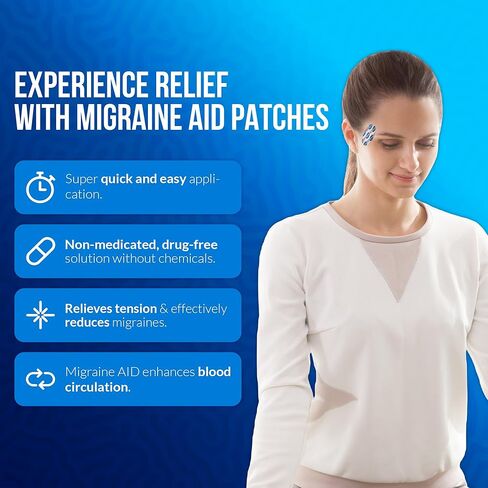 Migraine AID Migraine Relief Patches - Fast Acting, Non Medicated Support for Head Tension, Easy to Apply Headache Patches, Safe for Everyday Use, 10 Disposable Migraine Patches, Made in USA in Saudi Arabia