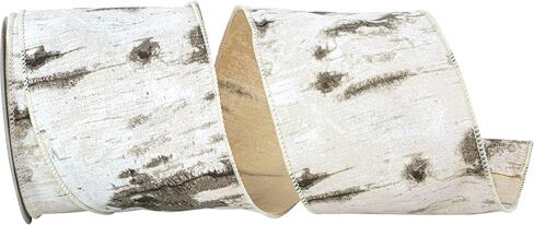 Reliant Ribbon Birch Tree Bark Forest Wired Edge Ribbon, 2-1/2 Inch X 10 Yards, White in Saudi Arabia