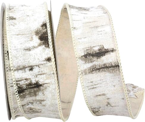 Reliant Ribbon Birch Tree Bark Forest Wired Edge Ribbon, 2-1/2 Inch X 10 Yards, White in Saudi Arabia