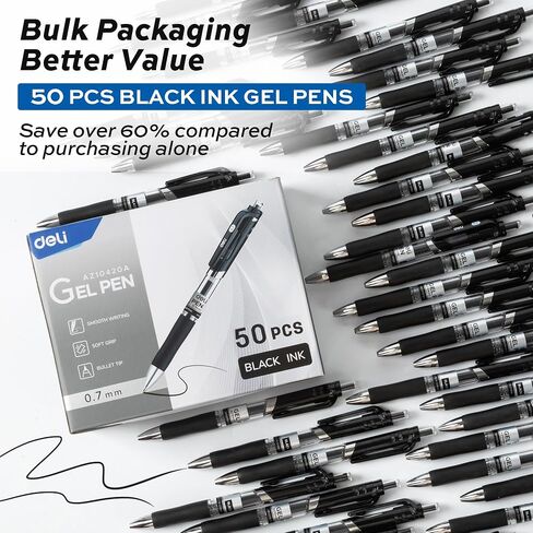 deli Gel Pens, 36 Pcs Retractable Black Ink, 12 Pens with 24 Refills，Medium Point Pen 0.7mm, Smooth Writing, Fast Dry, No Bleed for Journaling Note Taking, Home School Office Supplies in Saudi Arabia