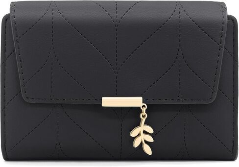 Women's Bifold Vegan Leather Wallet RFID Blocking with Leaf Pendant, Compact Card Holder Organizer, Zipper Coin Pocket, ID Window, Multi Card Slots (ash blue) in Saudi Arabia