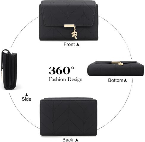 Women's Bifold Vegan Leather Wallet RFID Blocking with Leaf Pendant, Compact Card Holder Organizer, Zipper Coin Pocket, ID Window, Multi Card Slots (ash blue) in Saudi Arabia