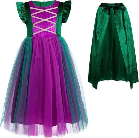 Awibmk Girls Witch Costume for Kids with Cape & Wigs Halloween Witch Sisters Cosplay Vancy Dress Up Play Outfit 4-12T in Saudi Arabia