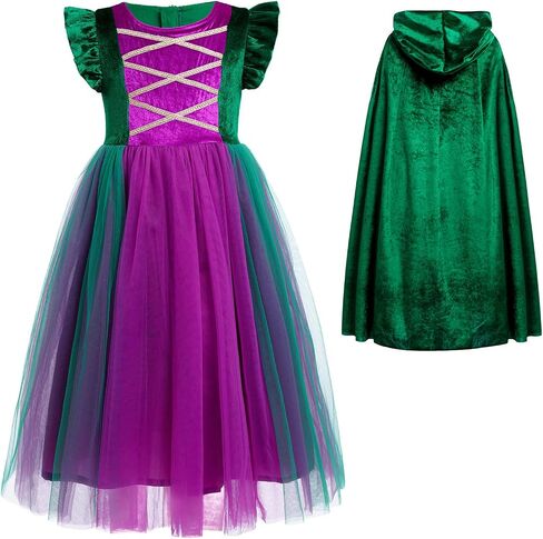Awibmk Girls Witch Costume for Kids with Cape & Wigs Halloween Witch Sisters Cosplay Vancy Dress Up Play Outfit 4-12T in Saudi Arabia