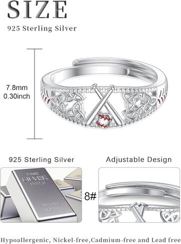 925 Sterling Silver Adjustable Baseball Ring Sport Baseball Jewelry Gifts for Men Women in Saudi Arabia