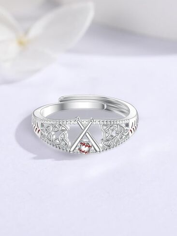 925 Sterling Silver Adjustable Baseball Ring Sport Baseball Jewelry Gifts for Men Women in Saudi Arabia