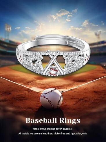 925 Sterling Silver Adjustable Baseball Ring Sport Baseball Jewelry Gifts for Men Women in Saudi Arabia