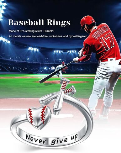 925 Sterling Silver Adjustable Baseball Ring Sport Baseball Jewelry Gifts for Men Women in Kuwait